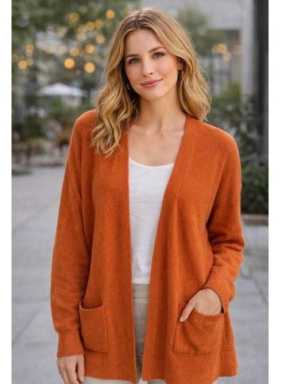 Madewell Kent Cardigan Open Front Fall Cider Orange Wool Blend Size Small
